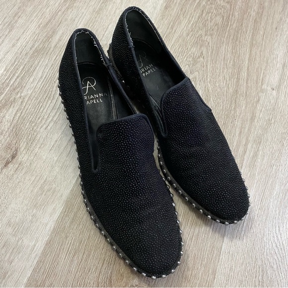 Adrianna Papell Black Leather Studded Loafers - Picture 1 of 11
